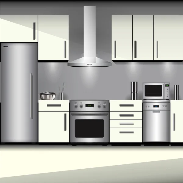 Intérieur de la cuisine avec appareils — Image vectorielle