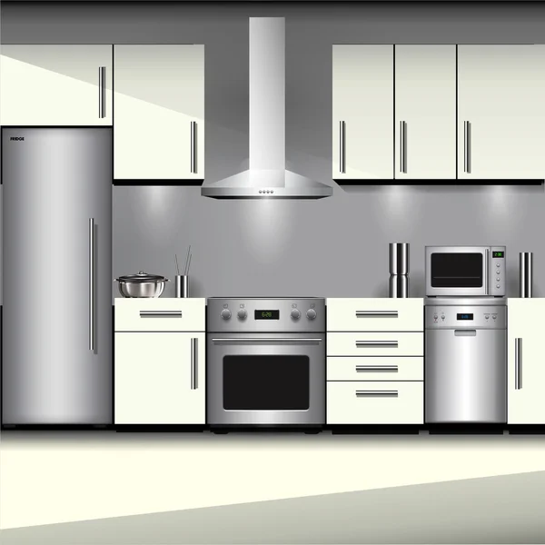 Cocina interior con electrodomésticos — Vector de stock