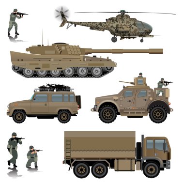Military transportation vehicles clipart