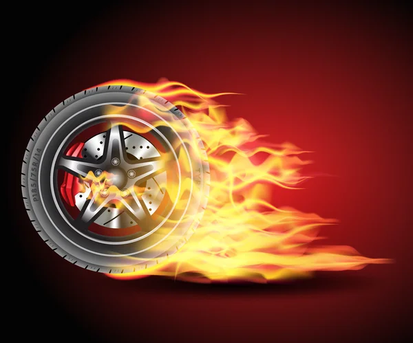 Burning car wheel — Stock Vector