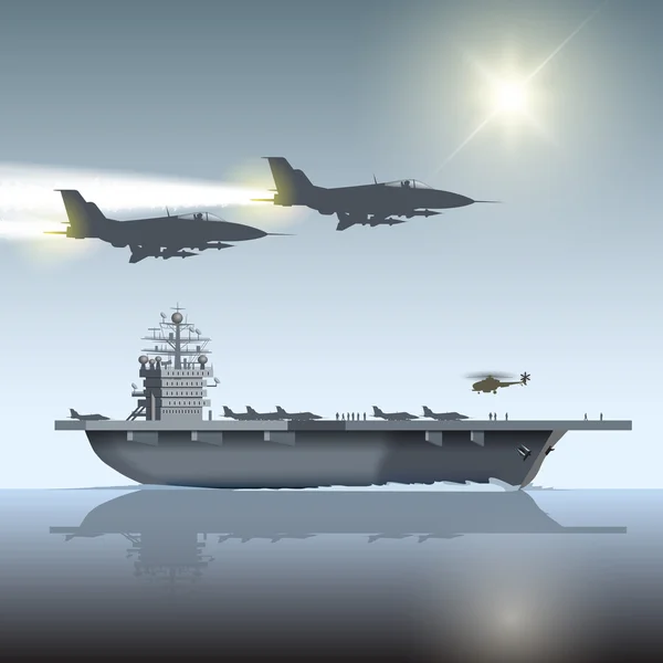 空母と戦闘機 — ストックベクタ