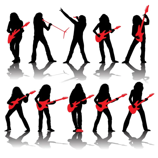Set di silhouette per chitarristi — Vettoriale Stock
