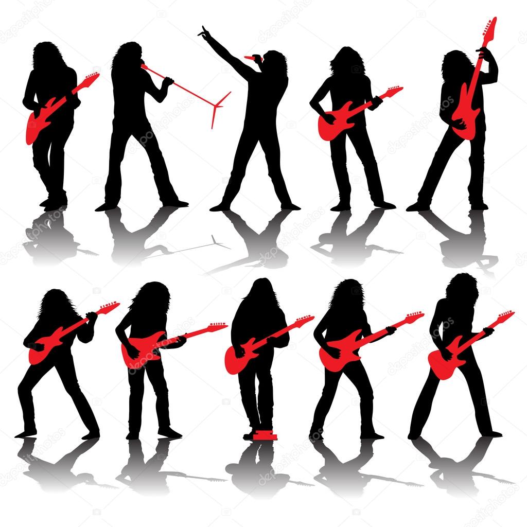 Set of guitarists silhouettes
