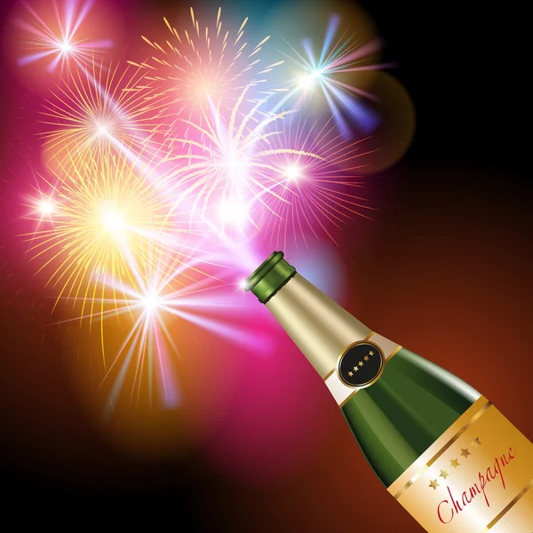 Champagne e fuochi d'artificio — Vettoriale Stock