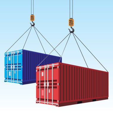 Cargo containers hoisted with hooks clipart