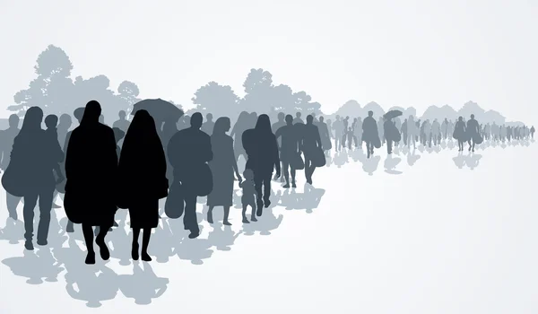 Silhouettes of refugees people — Stock Vector