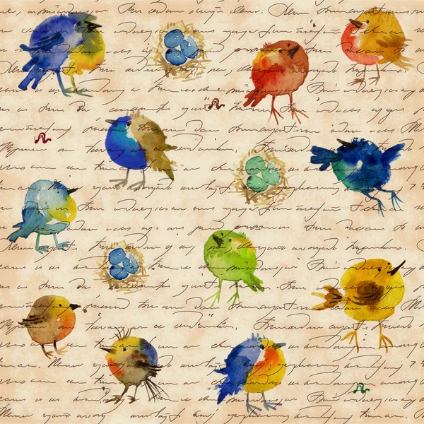 Acquerelli uccelli d'epoca — Foto Stock