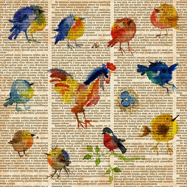 Aquarelles oiseaux vintage — Photo