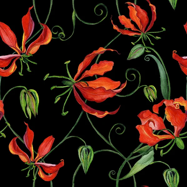 Бесшовный узор с цветами акварели gloriosa — стоковое фото