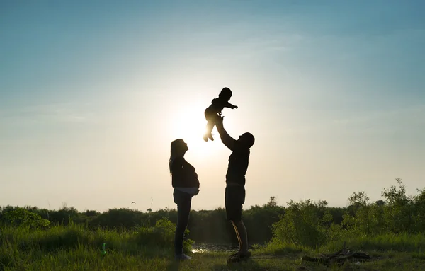 Family rest on a sunset. — Stock Photo, Image