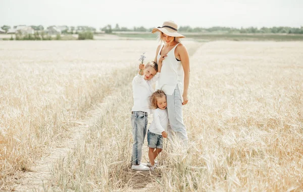 Family Values Happy Mother Her Children Spending Time Together Sunny — Stock Photo, Image