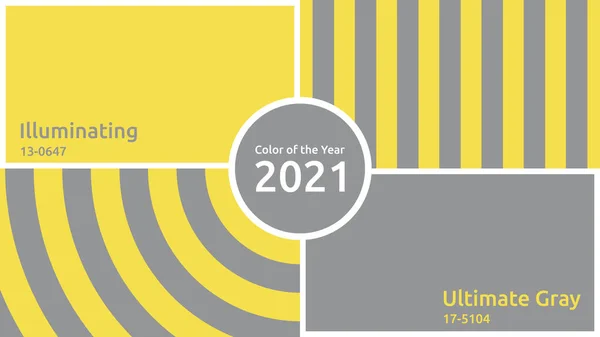 2021 'in en popüler renkleri. Gri, Sarı, Ultimate Gray ve Aydınlatıcı. Tasarım ve iç tasarım için. Renk deseni. Örnek. Vektör