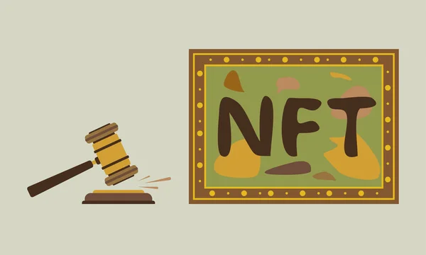 Açık arttırmada karşılıksız jeton satma kavramı. Eşsiz tablolar açık artırmaya çıkarıldı. NFT. Teknoloji. Vektör