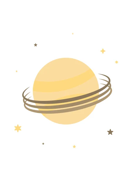 Космический плакат. Планета с кольцами сатурн в космосе. Звезды. Плоский минимальный абстрактный стиль. Белый фон. Обои — стоковый вектор