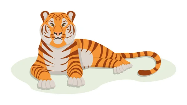 Tigre reposant isolé sur un fond blanc. Symbole de la nouvelle année 2022. Vecteur. Cartoon style — Image vectorielle