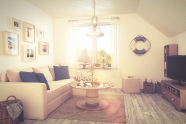 3D - deniz tatil düz - retro tarzı