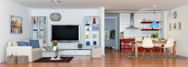 3d - luxury modern loft apartment - panorama - shot 01 clipart