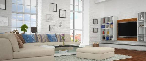 3D - moderní obývací pokoj — Stock fotografie