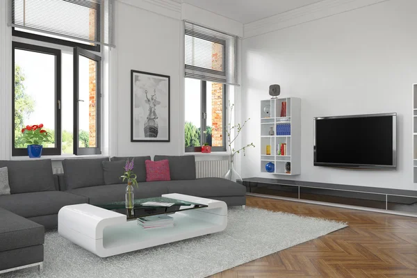 3D koncept interiéru - obývací pokoj- — Stock fotografie