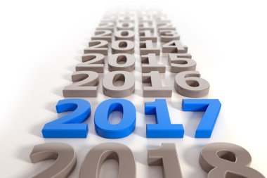 3D - yeni yıl 2017 zaman çizelgesi kavramı - mavi