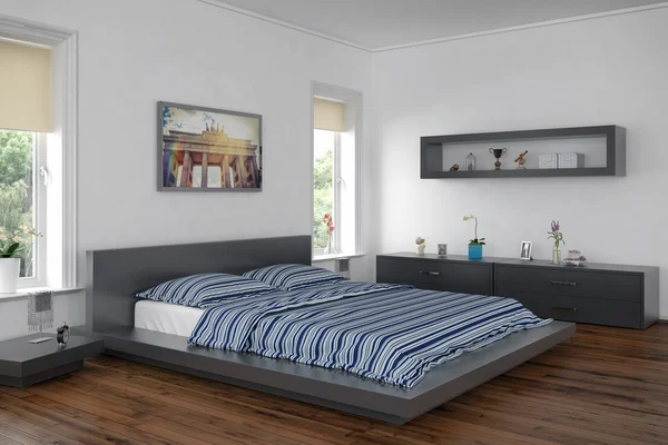 3d - camera da letto moderna — Foto Stock