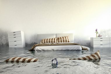 3d render - Water damager - bedroom clipart