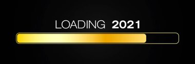 loading bar in gold with the message loading 2021 over dark background- new year concept - represents the new year 2021 clipart