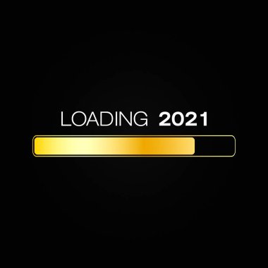loading bar in gold with the message loading 2021 over dark background- new year concept - represents the new year 2021 clipart