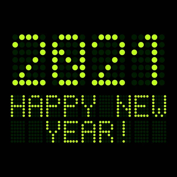 デジタル表示は 新しい年の日付を示しています2021そして 黒の背景に緑で幸せな新年のメッセージ — ストック写真