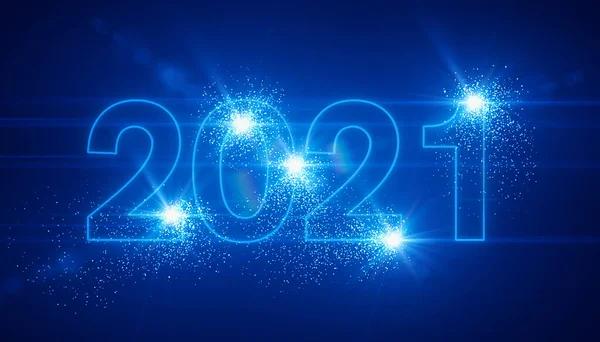 Illustration Abstract Neon Light Blue Numbers 2021 Represents New Year — Stock Photo, Image