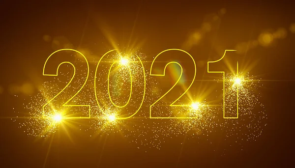 Ilustrace Abstraktní Neonové Světlo Zlatě Žlutá Čísly 2021 Představuje Nový — Stock fotografie