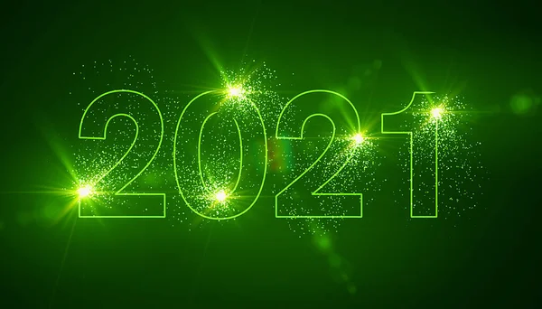Ilustração Luz Néon Abstrata Verde Com Números 2021 Representa Ano — Fotografia de Stock