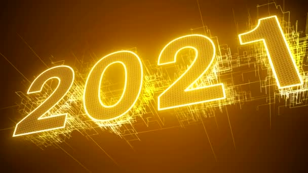 视频动画 数字2021的黄色金色的抽象霓虹灯 代表了新的年假概念 — 图库视频影像