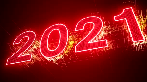 视频动画 数字2021红色的抽象霓虹灯 代表新的年假概念 — 图库视频影像