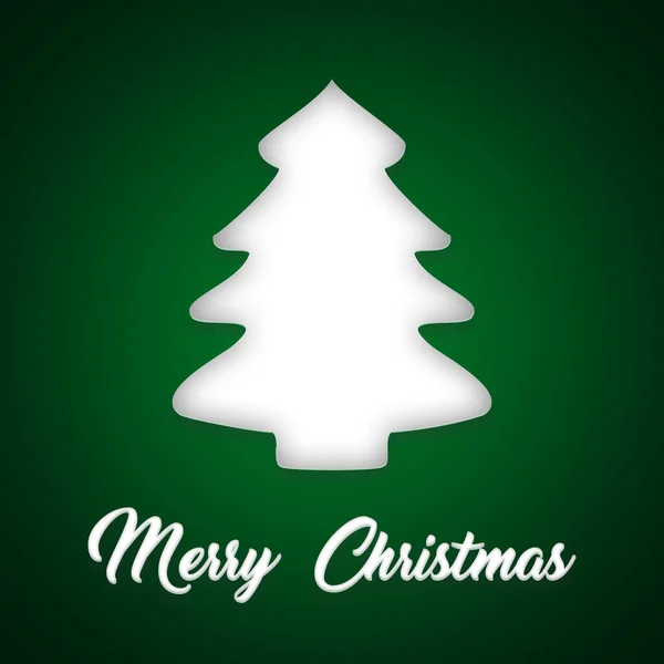 クリスマスツリーと緑の背景に白でメッセージメリークリスマスとクリスマスグリーティングカードのイラスト — ストック写真