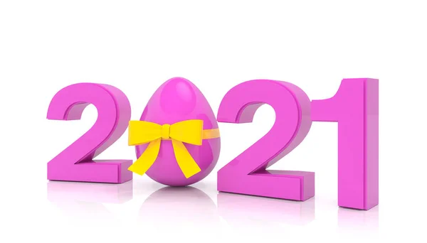 Vykreslení Roku 2021 Růžové Číslem Nula Jako Velikonoční Vejce Žlutou — Stock fotografie