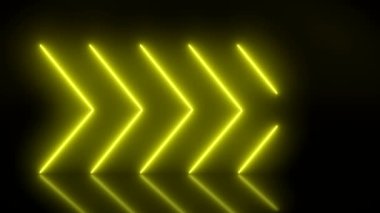 Yansıyan zeminde parlayan neon okların sarı renkli video animasyonu. - Soyut arkaplan - Kusursuz döngü