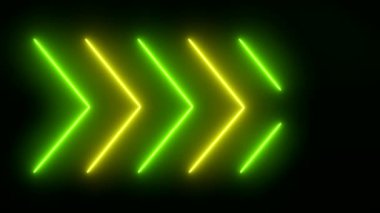 Yeşil ve sarı renkli parlayan neon okların video animasyonu - soyut arkaplan - kusursuz döngü