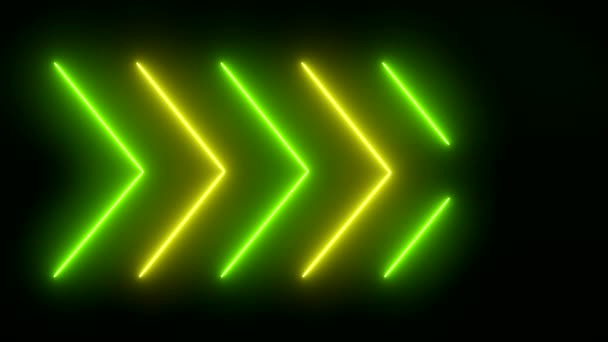 Yeşil Sarı Renkli Parlayan Neon Okların Video Animasyonu Soyut Arkaplan — Stok video