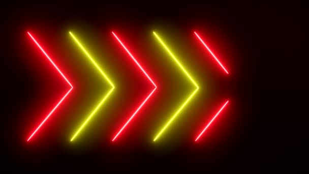 Video Animatie Van Gloeiende Neon Pijlen Rood Geel Abstracte Achtergrond — Stockvideo