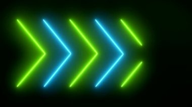 Yeşil ve mavi renkli parlayan neon okların video animasyonu - soyut arkaplan - pürüzsüz döngü