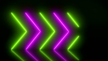 Parlayan neon okların yeşil ve mor renkte yansıyan zeminin video animasyonu. - Soyut arkaplan - Kusursuz döngü