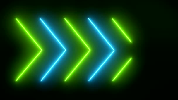 Animacja Wideo Świecących Neonowych Strzałek Kolorze Zielonym Niebieskim Abstrakcyjne Tło — Wideo stockowe