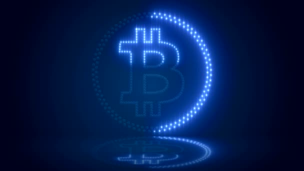 Animation Vidéo Logo Bitcoin Avec Led Bleues Sur Fond Sombre — Video