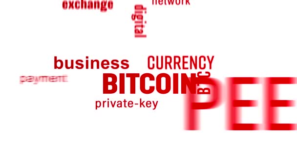 白色背景上红色文字关键字云的视频动画 比特币 数字加密货币 — 图库视频影像