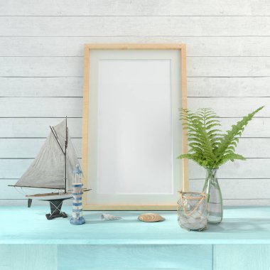 Boş bir poster ve deniz dekorasyonu ile 3D büfe oluşturma