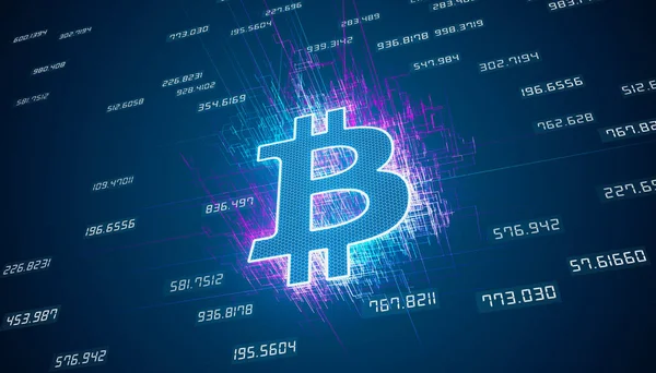 Illustration Bitcoin Logo Auf Blauem Hintergrund Digitalwährung Kryptowährung Btc — Stockfoto