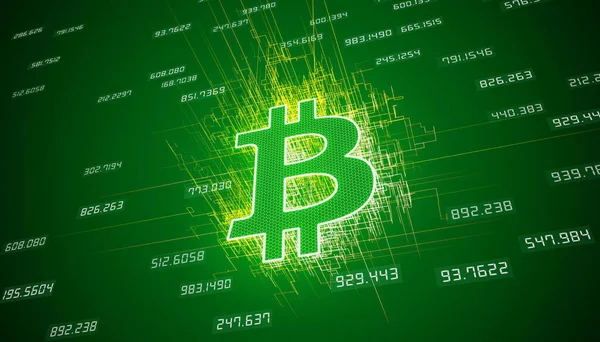 Ilustração Logotipo Bitcoin Fundo Verde Moeda Digital Criptomoeda Btc — Fotografia de Stock