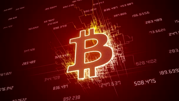 红底比特币标识视频动画 数字货币 加密货币 Btc — 图库视频影像