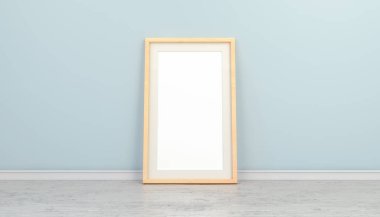 Tahta zeminde boş bir maket posterin 3D görüntüsü